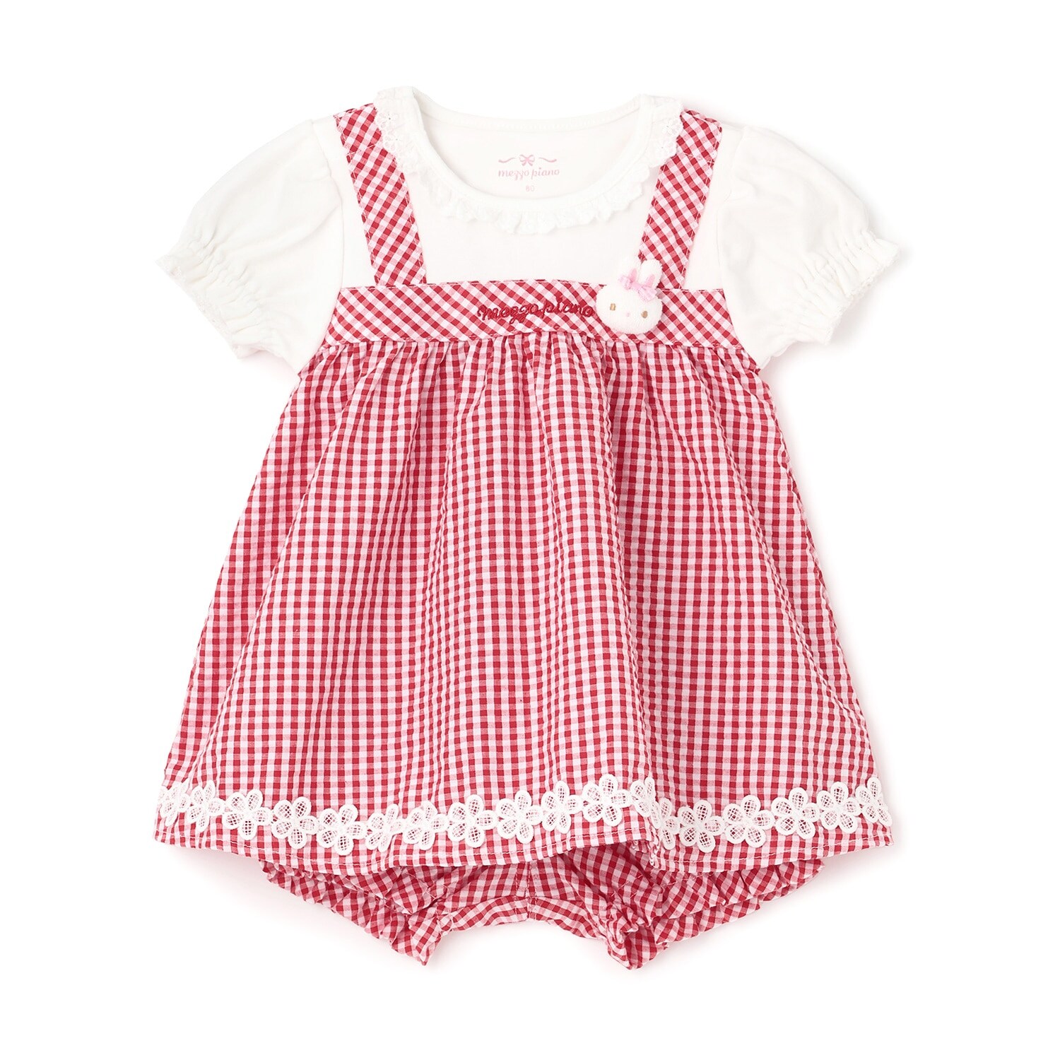 ウサギマスコットつきギンガムチュニック＆ブルマセット