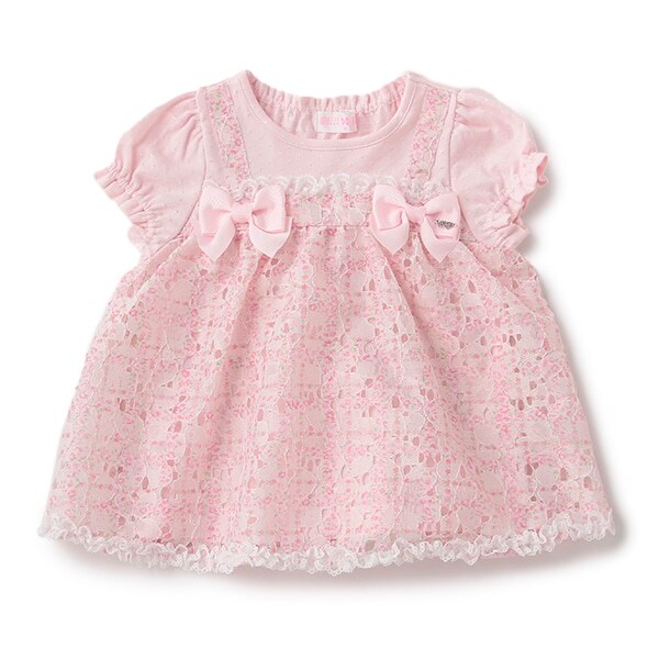 小花柄レースリボンつき重ね着風チュニック