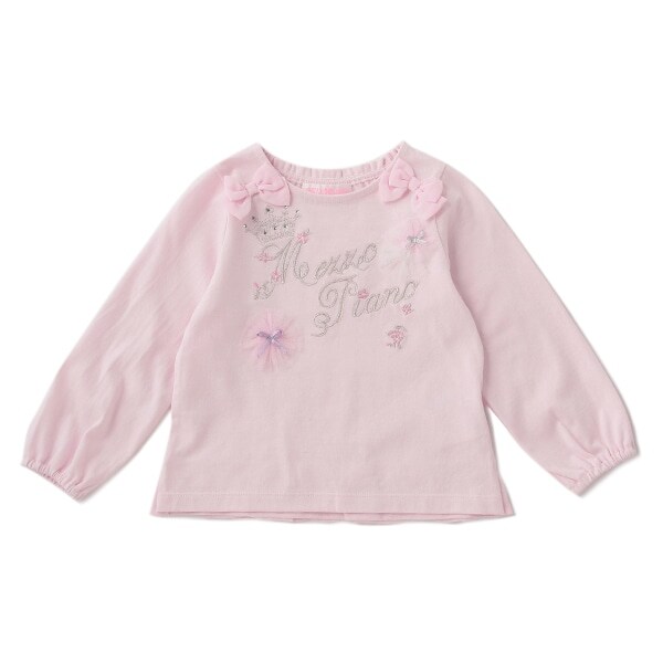 肩リボンロゴ刺しゅうTシャツ