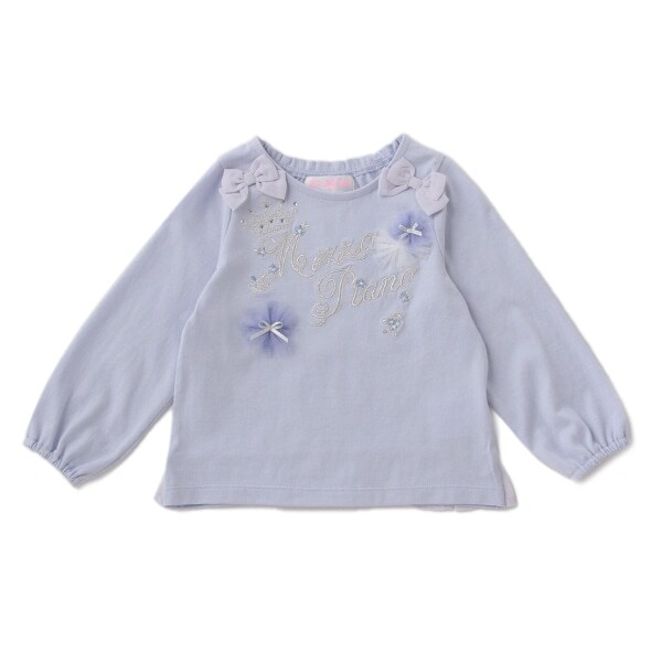 肩リボンロゴ刺しゅうTシャツ