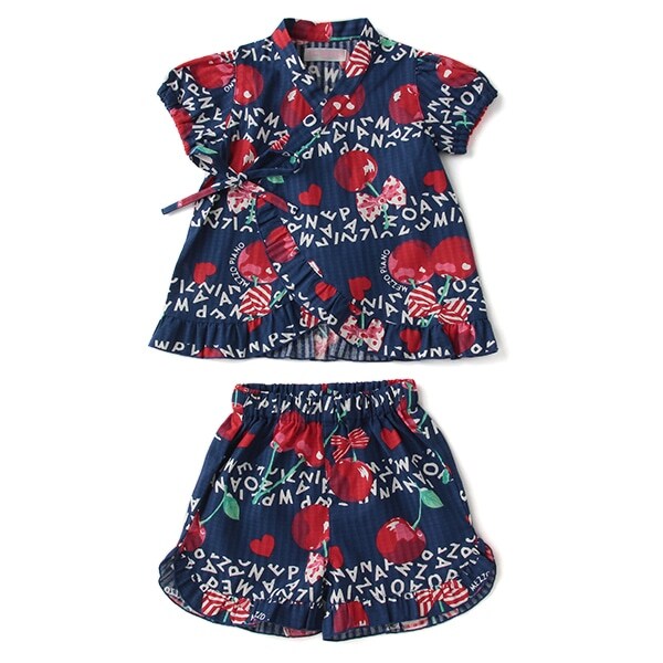 接触冷感 ロゴボーダー×チェリー柄フリル甚平