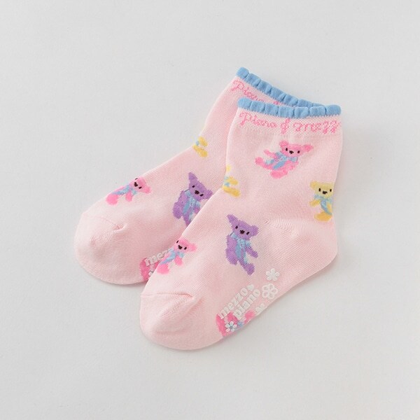 【ベビーサイズ】 テディベア柄フリルクルーソックス