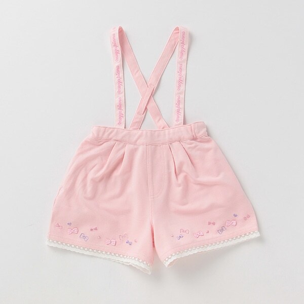 サスペンダーつきリボン刺しゅうショートパンツ