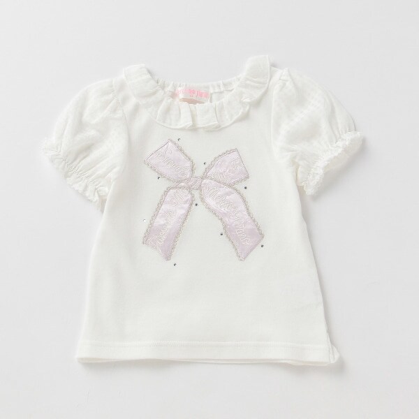 サテンリボンシアーチェック切り替えTシャツ