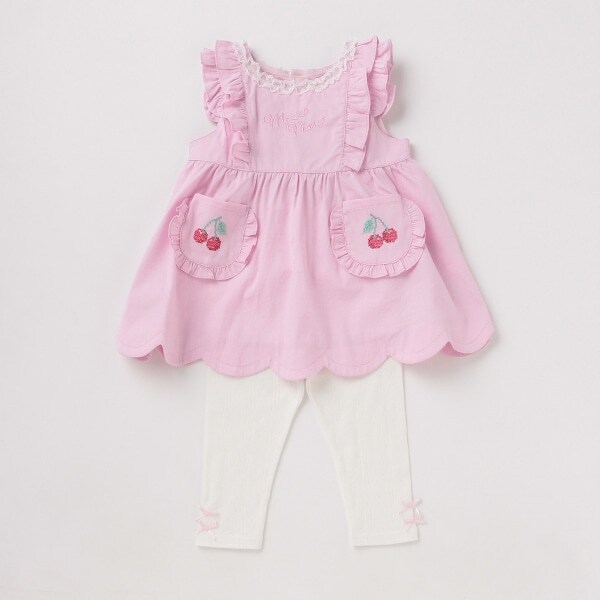 チェリー刺しゅうスカラップフリルチュニック×レギンスセット