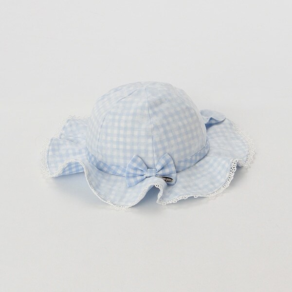 UVケア 花型日よけ布つきギンガムチェックハット