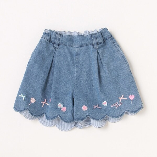 【ベビーサイズ】デニム裾刺しゅうスカラップ　ショートパンツ