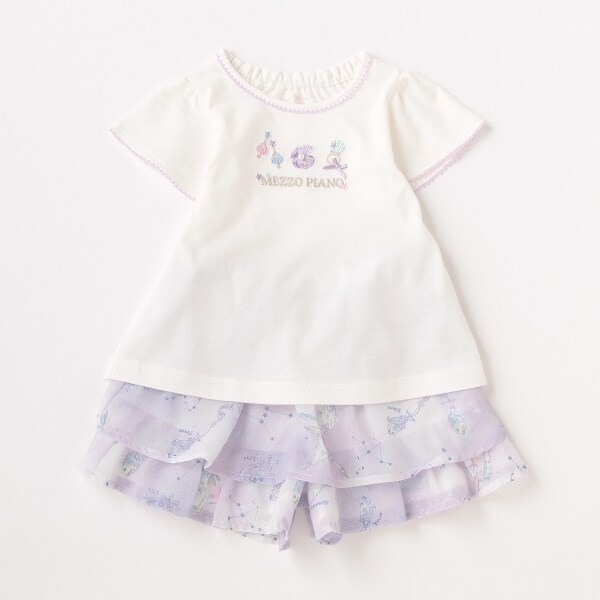 シェル刺しゅうＴシャツ＆星座柄キュロットスカートセット