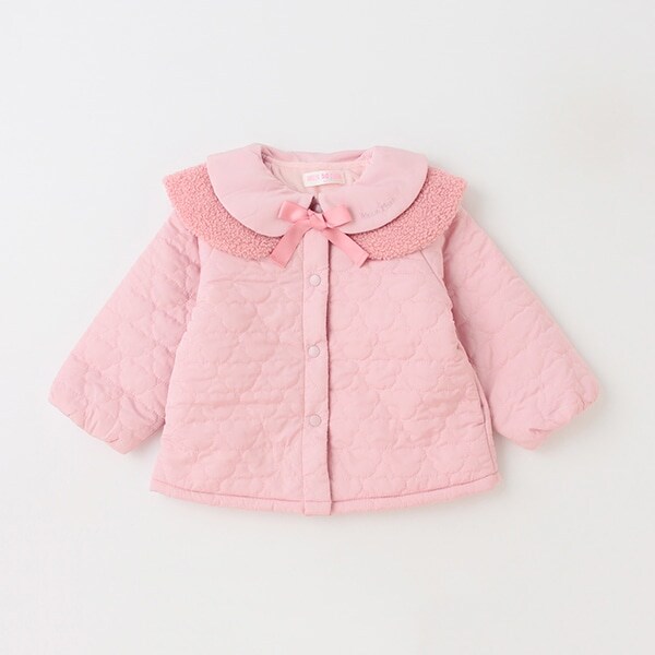 クマ柄キルト　衿つき中わたブルゾン