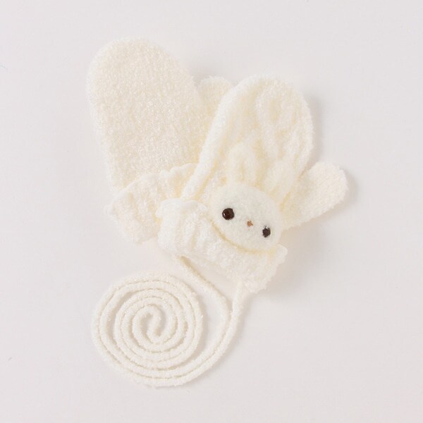 ボアウサギマスコットつき　マシュマロニット手袋【日本製】