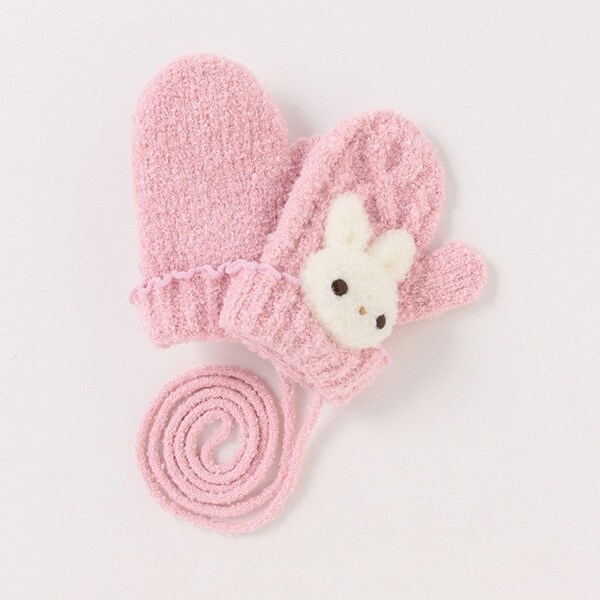 ボアウサギマスコットつき　マシュマロニット手袋【日本製】