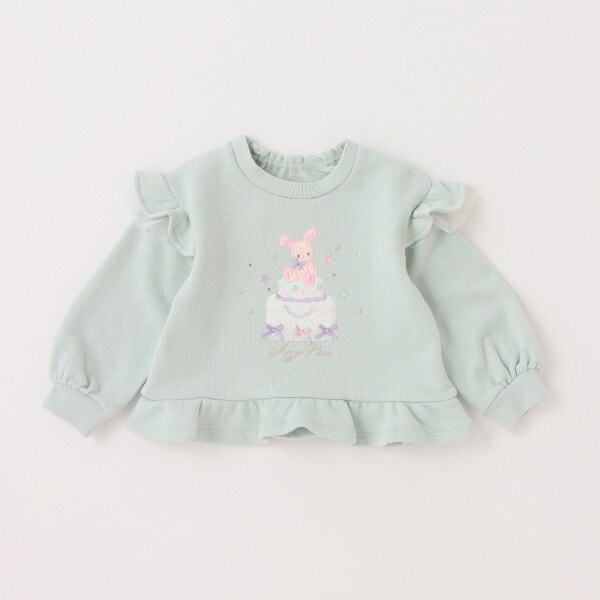 肩フリル　ケーキ刺しゅうトレーナー