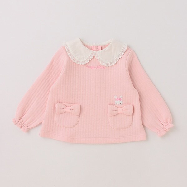 衿つきウサギ　キルトジャガードトレーナー