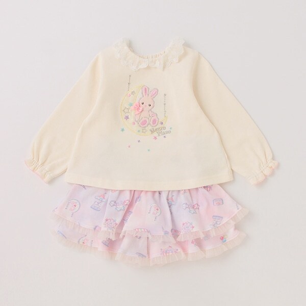 ウサギトレーナー＆遊園地柄キュロットスカートセット