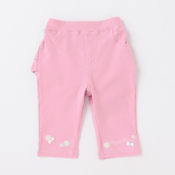 お花刺しゅう　後ろフリル7分丈カットパンツ