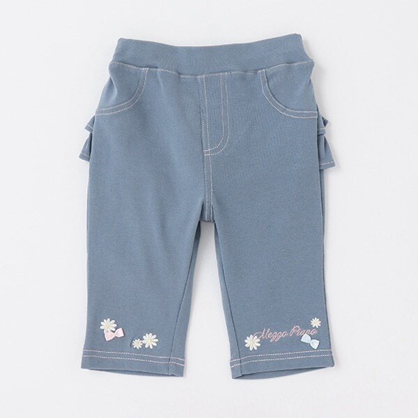 お花刺しゅう　後ろフリル7分丈カットパンツ