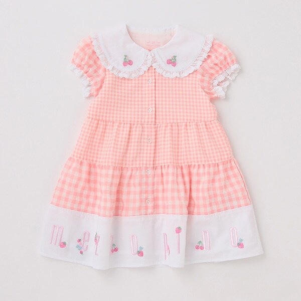 裾ロゴ衿つきギンガムチェックワンピース