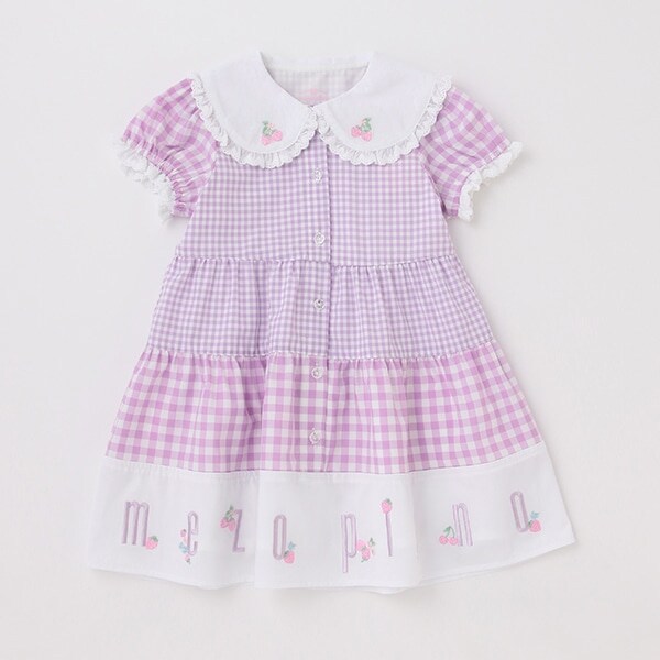 裾ロゴ衿つきギンガムチェックワンピース