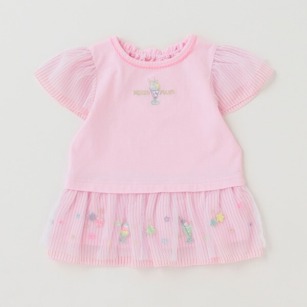 ソーダ刺しゅう　裾フリル半袖チュニック