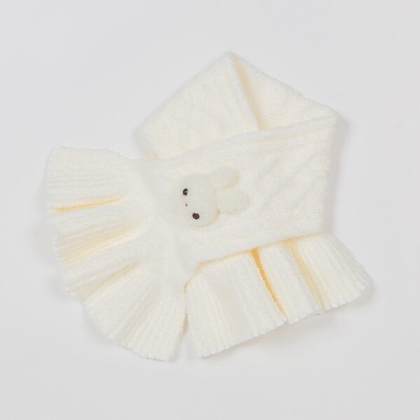 ボアウサギマスコットつき　マシュマロニットマフラー【日本製】