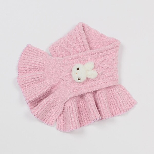 ボアウサギマスコットつき　マシュマロニットマフラー【日本製】