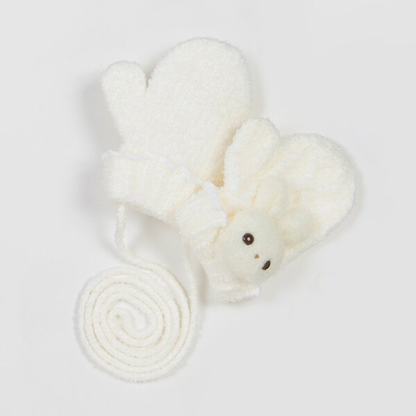 ボアウサギマスコットつき　マシュマロニット手袋【日本製】