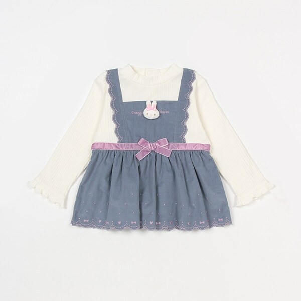 ウサギマスコットつき　スカラップ刺しゅうチュニック