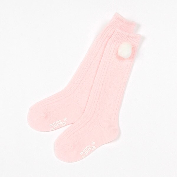 ボン天つき　ケーブルハイソックス【日本製】