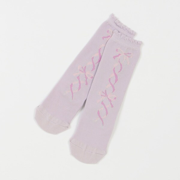 バレエレースアップリボン柄　ハイソックス【日本製】