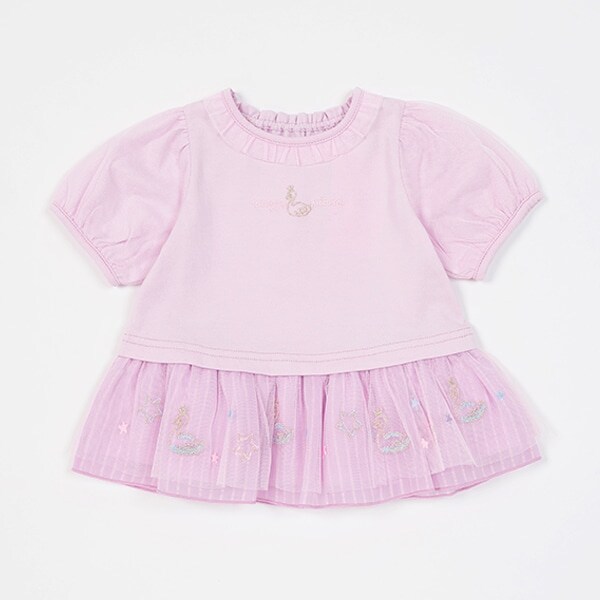 スワン刺しゅう裾フリル　5分袖チュニック