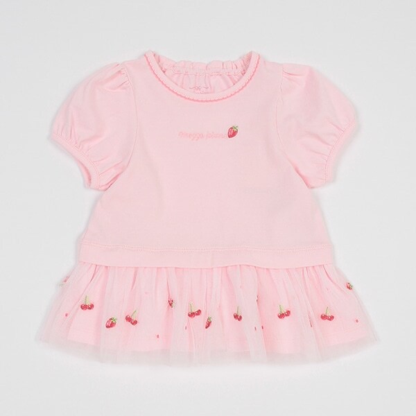 フルーツ刺しゅう　裾チュール　半袖チュニック