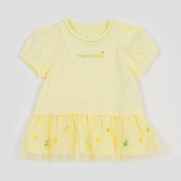 フルーツ刺しゅう　裾チュール　半袖チュニック