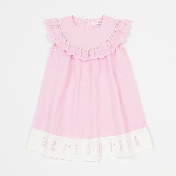 裾ロゴ刺しゅう　レースワンピース