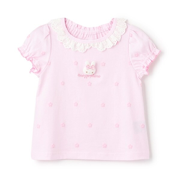 ウサギマスコットつき　お花柄　半袖Tシャツ