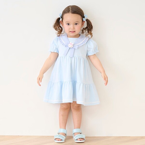 ウサギマスコットつきセーラー衿つきカットソーワンピース