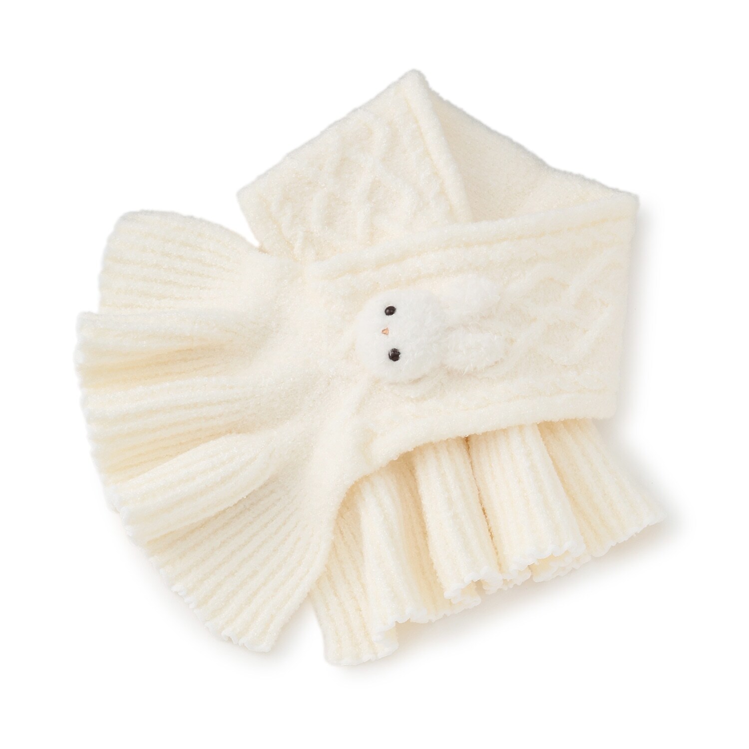 ボアウサギマスコットつき　マシュマロニットマフラー