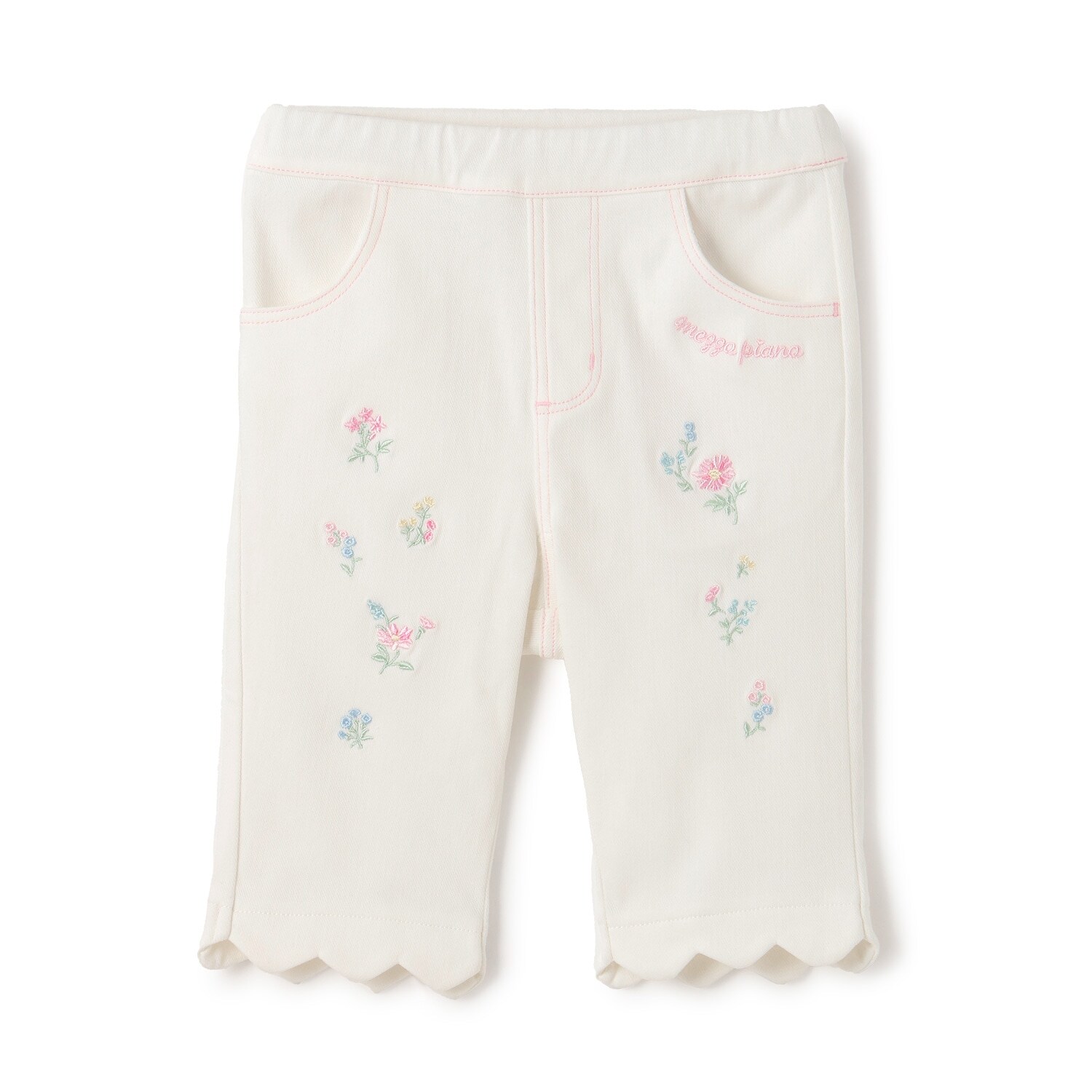 裾スカラップ花刺しゅう　7分丈カットソーパンツ