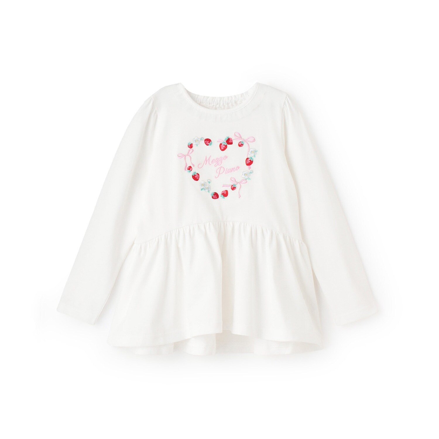 イチゴ刺しゅう　ペプラム長袖Tシャツ