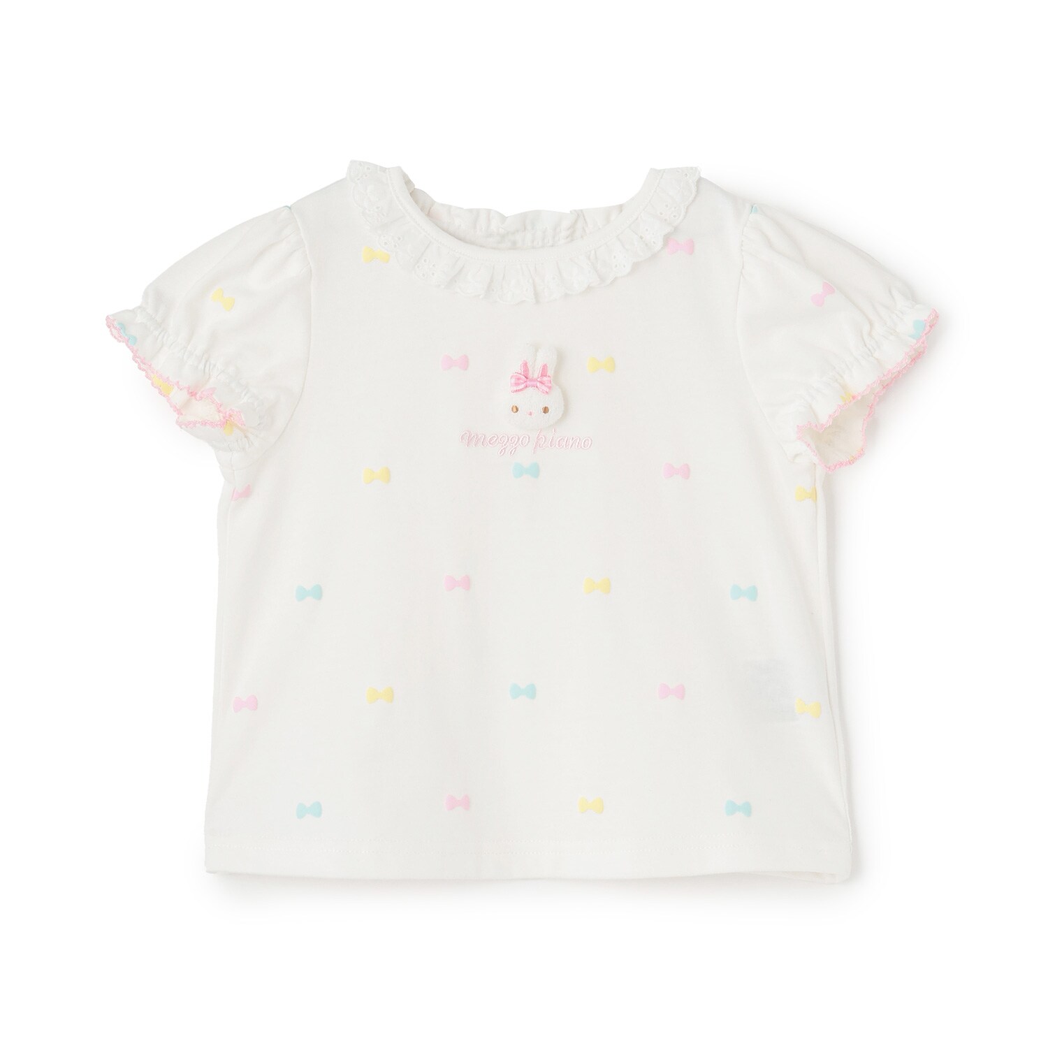 ウサギマスコットつき　リボン柄　半袖Tシャツ