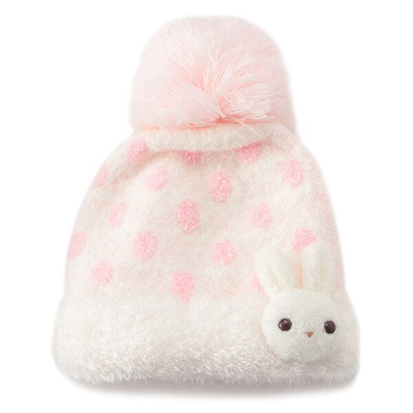 ウサギマスコットつきマシュマロニット帽
