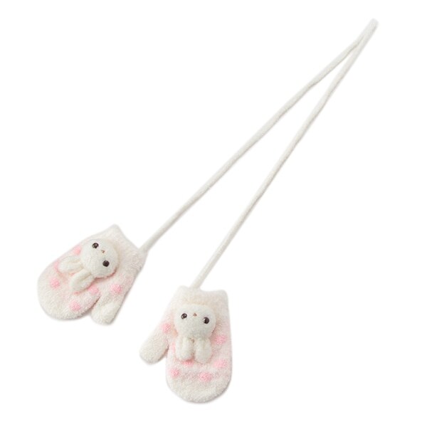 ウサギマスコットつきマシュマロニットミトン