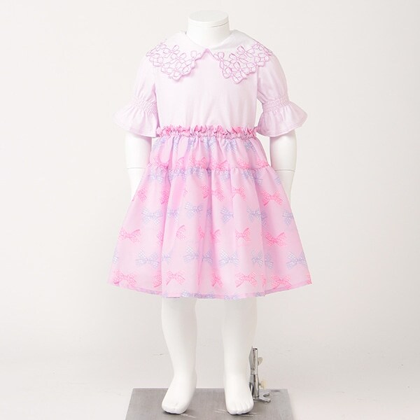 リボン柄ドッキングワンピース