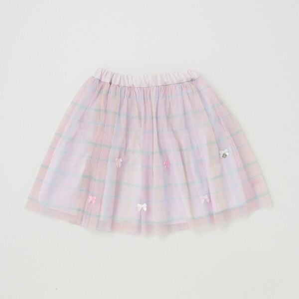 【人気商品再入荷】【直営店で取り扱い無し】チェックチュールリボン　フレアースカート