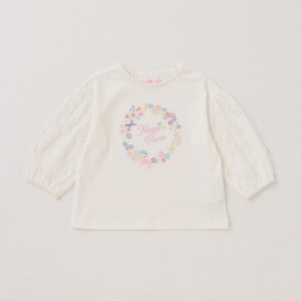 【人気商品再入荷】【直営店で取り扱い無し】花刺しゅう　袖チュール 8分袖Ｔシャツ