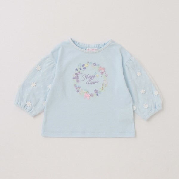 【人気商品再入荷】【直営店で取り扱い無し】花刺しゅう　袖チュール 8分袖Ｔシャツ