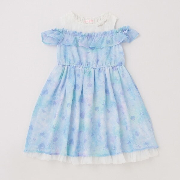 【人気商品再入荷】【直営店で取り扱い無し】シェル柄シフォン　肩開きワンピース