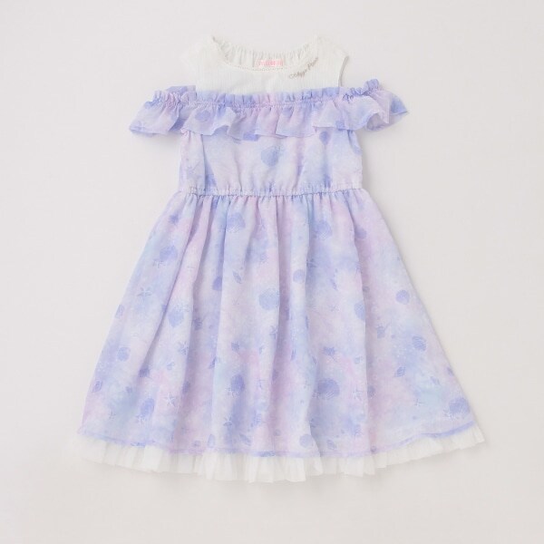 【人気商品再入荷】【直営店で取り扱い無し】シェル柄シフォン　肩開きワンピース