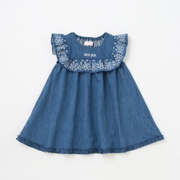 【人気商品再入荷】【直営店で取り扱い無し】デニム星刺しゅうフリル　ワンピース