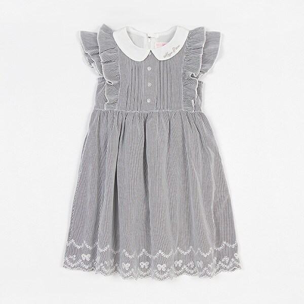 【人気商品再入荷】【直営店で取り扱い無し】衿つき肩フリル　ストライプワンピース