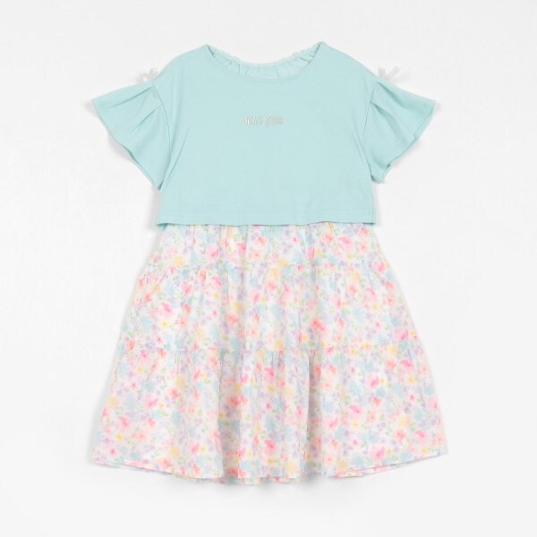 【人気商品再入荷】【直営店で取り扱い無し】水彩フラワー柄ドッキングティアードワンピース